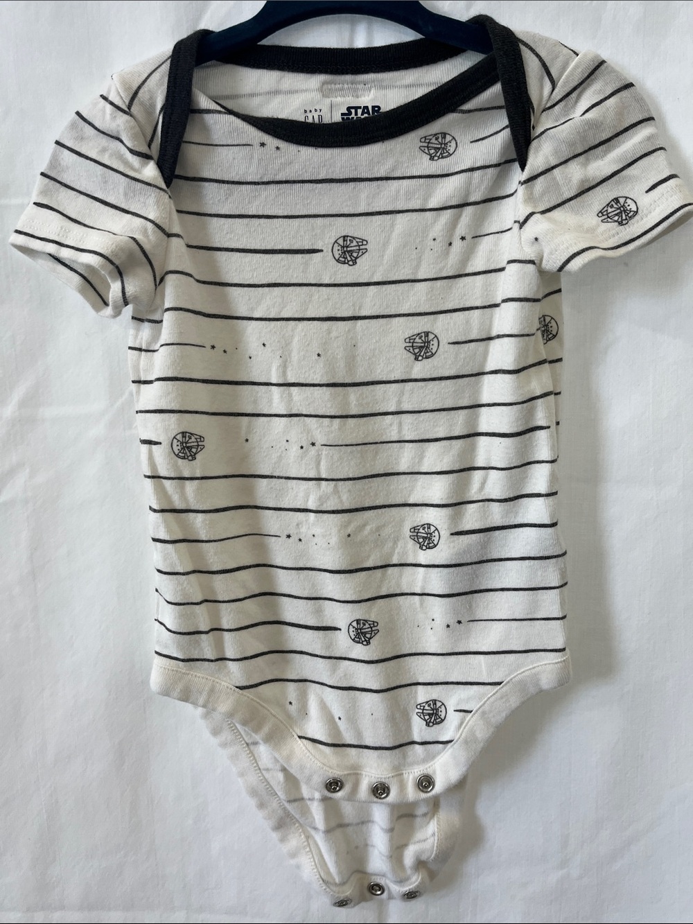 GAP White and Black Striped Star Wars One-Piece Bodysuit
